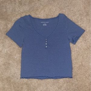 Blue Ribbed Crop Top